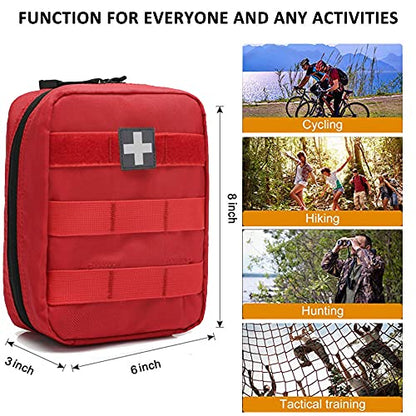 First Aid Pouch Empty Small, Tactical Molle EMT Pouch Compact Medical IFAK Rip Away Untility Bag Pouches - color: RED