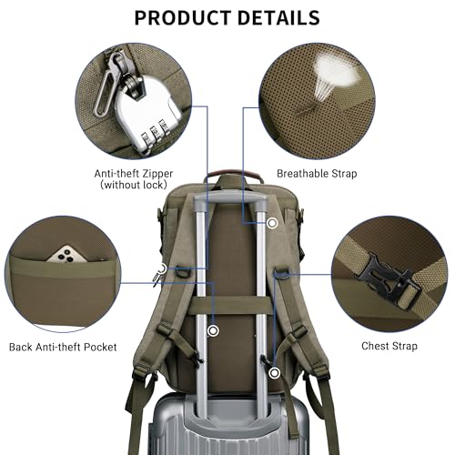 WITZMAN Canvas Travel Backpack for Men Multiple Pockets Fit 16 inch Laptop Backpack Carry-on Airline Approved(A8025 Army Green) - color: Army Green