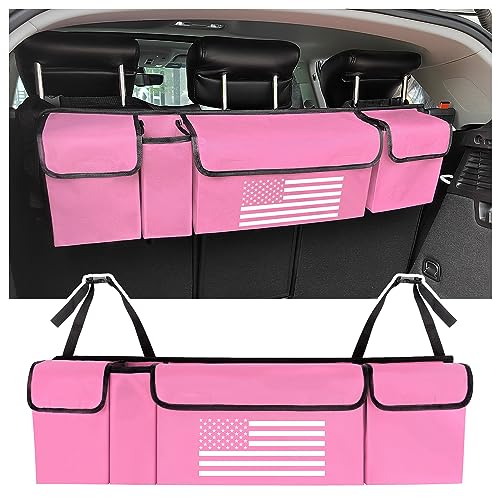 Turcee Car Trunk Organizer,Large Capacity Car Storage Organizer with US Flag Design,Hanging Foldable Car Organizers and Storage Car Interior Accessories (Pink) - color: Pink
