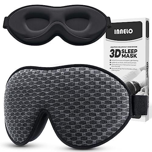 INNELO 3D Contoured Sleep Mask for Side Sleepers, 100% Light Blocking Sleeping Mask for Men & Women, Soft, No Pressure on Eyes, Airplane Blindfold for Travel, Night Eye Cover for Nap, Yoga, Grey - color: Gray
