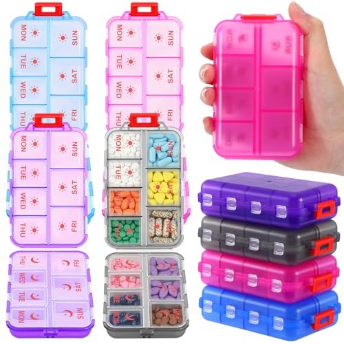 4 Pack Weekly Pill Organizer 2 Times a Day with Label, 14 Compartments Foldable Am Pm 7 Day Week Medicine Box Pocket Portable Daily Travel Pill Case Dispenser for Vitamin Fish Oil Supplement - color: Blue, Pink, Purple, Gray