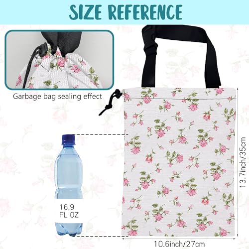Car Garbage Bag Small Pink Rose Floral Drawstring Car Trash Bag Hanging for Back Seat with Adjustable Buckle Canvas Vehicle Trash Can Easy-to-Install - color: Small Pink Rose Floral