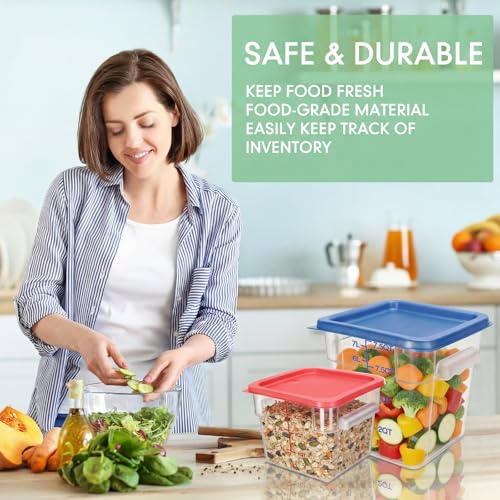 Lallisa 4 Pcs 8qt & 4qt Clear Food Storage Containers with Lids Handles and Scales, Stackable Plastic Square Food Storage Containers for Dough Proofing Baking Kitchen Restaurant(Red, Blue) - color: Red, Blue