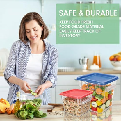 Lallisa 4 Pcs 8qt & 4qt Clear Food Storage Containers with Lids Handles and Scales, Stackable Plastic Square Food Storage Containers for Dough Proofing Baking Kitchen Restaurant(Red, Blue) - color: Red, Blue