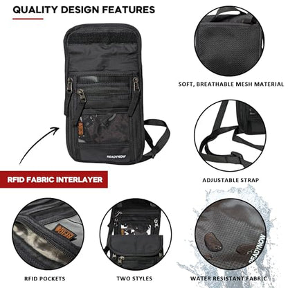 Travel Neck Wallet Passport Holder with RFID Blocking – Lightweight Pouch, Secure Organizer with 3 Zipper Pockets, ID Window, Adjustable Strap, Breathable Mesh Back – 8"x6" - style: Velcro Pocket Neck Wallet