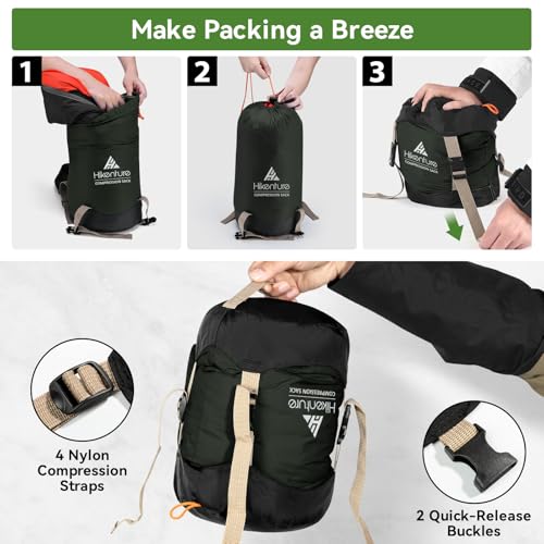 Hikenture Compression Sack for Sleeping Bag, Upgrade Anti-Tear Nylon Sleeping Bag Stuff Sack, 10L/14L/20L/30L Water-Resistant Compression Bag, Storage Bag - color: Dark Green, size: 20L