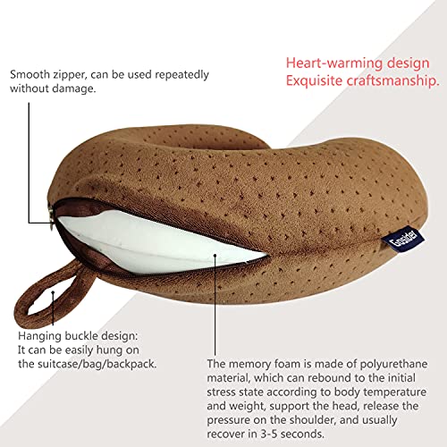 Memory Foam Travel Pillow, Comfortable Travel Neck Pillow U Shape, Support Neck and Head to Relieve Fatigue, Portable Neck Pillow Suitable for Planes, Trains, Self-Driving Cars - color: Brown
