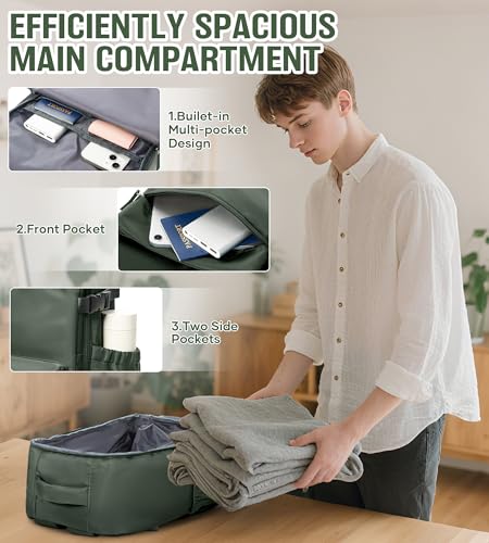 BOXSAM Large Vacuum Travel Backpack with Pump for Women, Personal Item Carry on Backpacks Flight Approved 18x14x8 inches for Men,Laptop Waterproof Work Compression bags Casual Daypack,BrownGreen - color: Browngreen