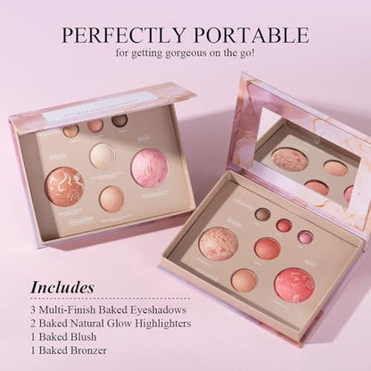 All-in-One Baked Makeup Palette with 3 Eyeshadows, 2 Highlighters, 1 Blush & 1 Bronzer - Highly Pigmented, Silky Smooth, Easy to Blend Full Face Make Up Pallet, Travel-Friendly Makeup Kit (01) - color: 01