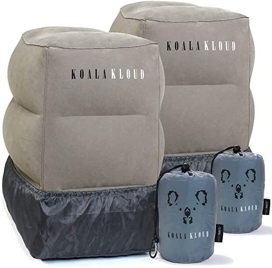 3 Height Travel Foot Rest - 2-Pack | Gray Inflatable Foot Rest Pillow, Airplane Footrest for Flights, Car Seat Foot Rest, Plane Bed for Toddler Airplane Travel Essentials Kids Accessory