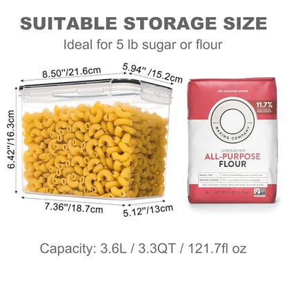 PANTRYSTAR Medium Food Storage Containers with Lids Airtight 3.6L /121.7Oz, for Flour, Sugar, Baking Supply, 3PCS BPA Free Plastic Canisters for Kitchen Pantry Organization - size: 3.6 L