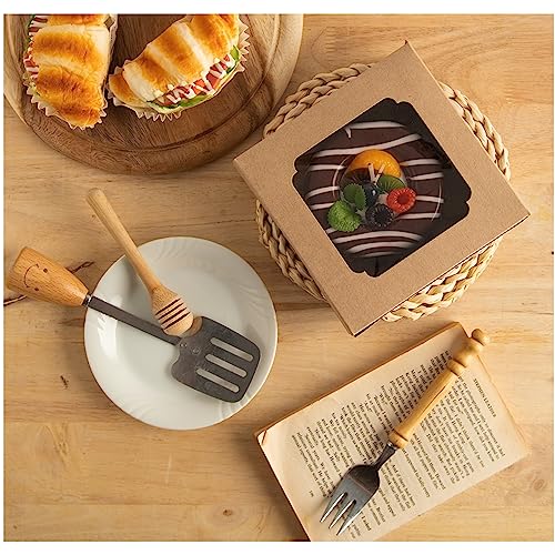 20 Pack Bakery Boxes with Window Small 6x6x2 inch for Cookie, Candy, Pastry, Brownie, Chiffon Cake, Tart, Pie, Waffle (Kraft Brown) - color: Kraft Brown