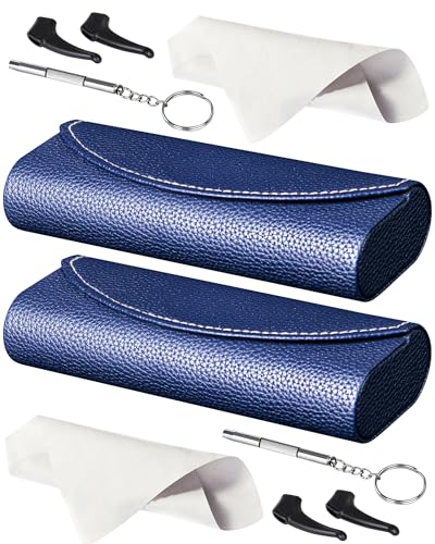 RayLove Ultimate Glasses Case Kit, Hard Shell Sunglasses and Eyeglass Case with Cleaning Cloth, Screwdriver, Ear Hooks - style: 2pack,dark Blue