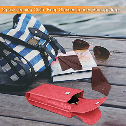 FINTIE Double Glasses Case with Carabiner Hook, Portable Vegan Leather Eyeglass Case Anti-scratch Sunglasses Pouch - color: Watermelon