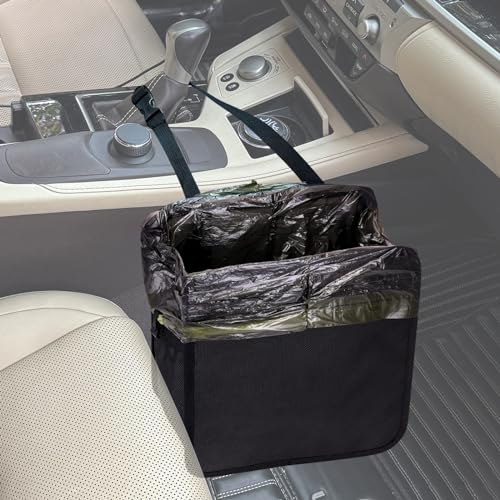 Ginsco 2 Gallons Open-Top Car Trash Can, Hanging Leakproof Car Trash Bag with Water-proof PEVA Liner, Stand Trash Bag for Cars Foldable Automotive Garbage Can for Cars SUV Truck RV Black - color: Black, size: 2 Gallons