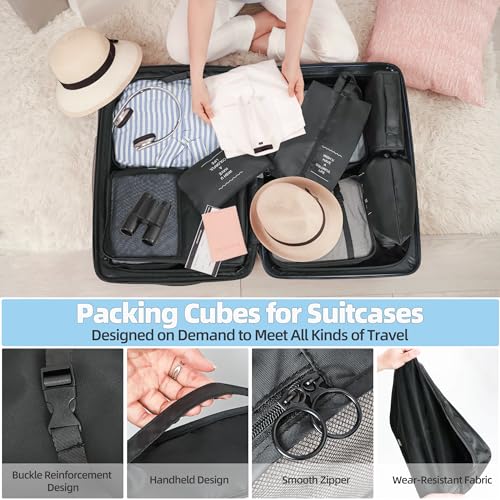 10 Pcs Set Packing Cubes - Travel Packing Organizers, Expandable Suitcase Organizer, Luggage Organizer Bags - color: BLACK