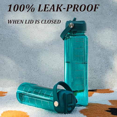 GOPPUS 20oz Clear Water Bottle with Flip Straw, Lightweight, Leakproof, Easy Carry and BPA-Free, Tritan Water Bottlefor Sport, Travel, Outside (Green) - color: Green, size: 20 Ounces