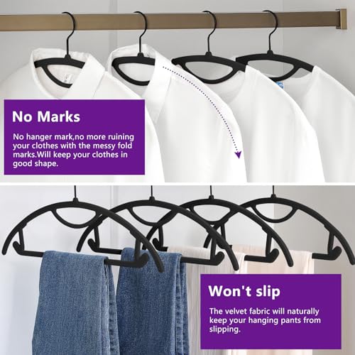 MIZGI Premium Velvet Hangers 30-Pack,No Shoulder Bump Hangers W/Tie Bar Ultra Thin Space Saving Non Slip Hanger Heavy Duty Felt Rounded Clothes Hanger for Sweaters,Coat,Jackets,Pants,Shirts - color: Black/Black Hook, size: 30 Pack
