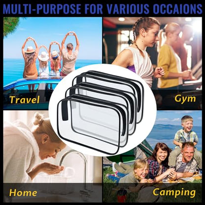 12 Pieces Clear Makeup Bags, TSA Approved Toiletry Bag for Travel, PVC Transparent Cosmetic Pouch with Zipper, Waterproof Vinyl Plastic Organizer Case for Vacation Bathroom (Medium) - color: 12 Medium Black