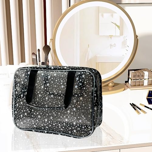 Yellow Star Large Cosmetic Bag and Travel Pouch with Handle,Durable Material,Zipper Design-Ideal for Makeup,Travel Essentials - color: Fluorescent Yellow