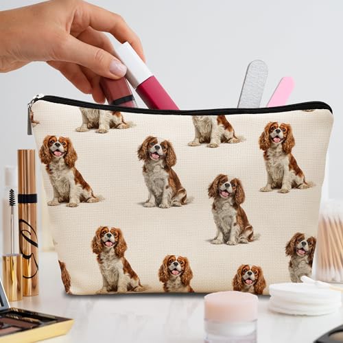 Cavalier King Dog Makeup Bag, Cavalier King Lovers Gifts Cosmetic Bag for Women, Dog Mom Lovers Owner Gifts for Women Christmas, Pet Lover Gift Zipper Travel Makeup Pouch for Purse - color: cavalier king