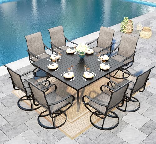 Sophia & William Outdoor Dining Set for 8 Patio Dining Sets 9 Pieces Patio Table and Chairs Set 57.5" Square Outdoor Dining Table with Swivel Patio Chairs for Garden Pool All Weather (Brown) - color: Brown, size: 57.5" Square