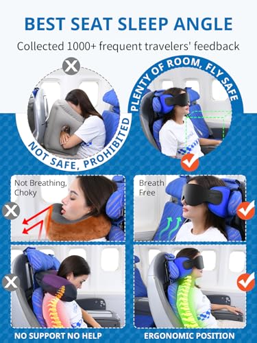 SARISUN Travel Pillows for Airplanes, Airplane Pillow for Long Flight, Airplane Head Strap with Sleep Eye Mask, 360° Headrest for Car Trip, Stop Bobblehead, Mottled Grey - color: Mottled Grey