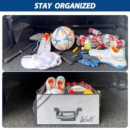 WOLT Car Trunk Organizer with Lid, Collapsible Multi Compartment SUV Organizer with Non-Slip Base Adjustable Straps - color: Gray