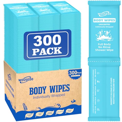 300 Pcs Ultra Thick Soft Large Body Wipes Individually Wrapped(7.87" x 9.45"),Shower Wipes for Adults Bathing No Rinse,Personal Cleansing Wipes for Travel Gym,Bulk Deodorant for Homeless(Blue) - color: Blue, size: 1 Count (Pack of 300)