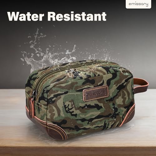 Emissary Leather & Canvas Dopp Kit - Men's Shaving & Toiletry Travel Bag, Small, Camo-Green - color: Camo-Green
