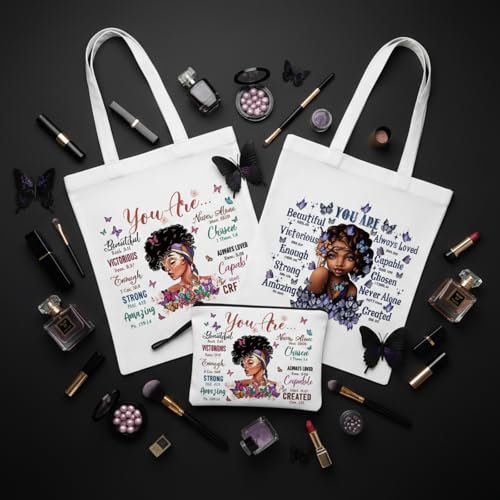 Roowest 8 Pcs Juneteenth African American Gifts for Women Bulk Inspirational 4 Tote Bags 4 Makeup Bags Zipper Work Travel(Stylish Style) - style: Stylish Style