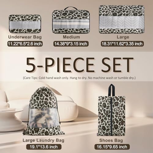 U+U 5 Set Packing Cubes for Travel Essentials Ultralight Luggage Packing Organizers with Laundry Bag and Shoe Bag for Vacation, Business Trip and Camping (Leopard) - color: Leopard