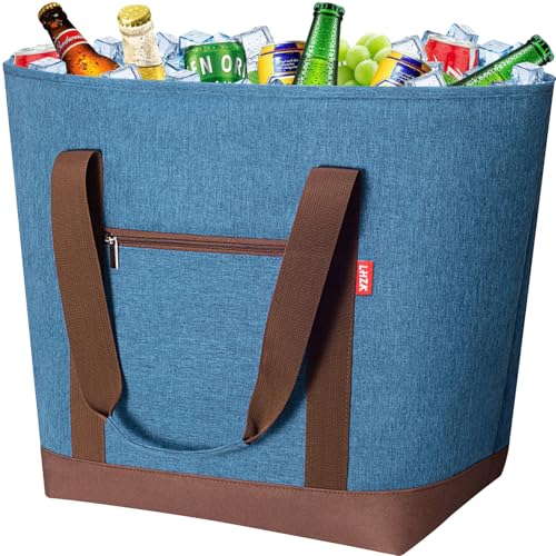 LHZK Jumbo Insulated Cooler Bag with Thermal Foam Insulation, Premium Leakproof Cooler Tote Bag with Zipper, Insulated Hot Cold Bag for Food Transport, Picnic, Travel, Beach (50L, Blue) - color: Blue