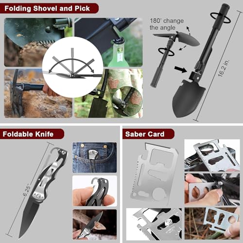 Gifts for Men Christmas - 118-in-1 Survival Kits - Military-Grade Survival Gear for Outdoor Adventures, Disaster Preparedness, Car/Home/Office Emergency Kit with First Aid Supplies