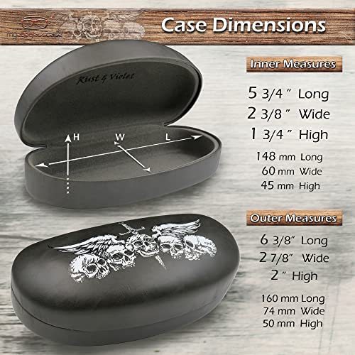 MyEyeglassCase Hard Sunglasses case - Women Glasses Case Holder - Large Durable Eyeglass Case Hard Shell with Pouch & Cloth - color: Skulls Grey