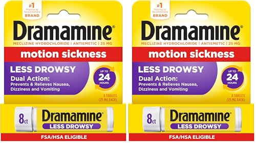 Dramamine Motion Sickness Relief Less Drowsey Formula, 8 Count (Pack of 2) - size: 8 Count (Pack of 2)