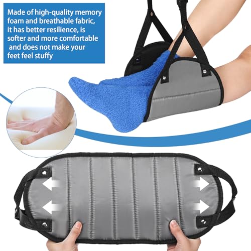 Yerliker Airplane Foot Hammock(Memory Foam) with Earplugs and Eye Mask Travel Necessities Adjustable Airplane Desk Foot Rest for Long Trip Pain and Swelling Relief(Gray) - color: Gray