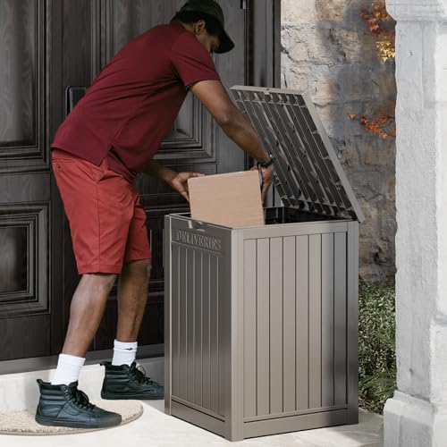 LHBGO Package Delivery Box for Outside, 48 Gallon Storage with Lockable Secure Design, Large Resin Outdoor Package Drop Cabinet - color: Grey