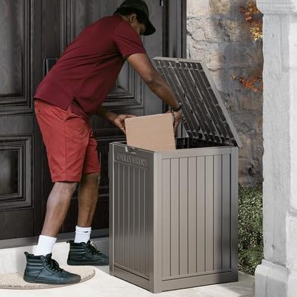 LHBGO Package Delivery Box for Outside, 48 Gallon Storage with Lockable Secure Design, Large Resin Outdoor Package Drop Cabinet - color: Grey