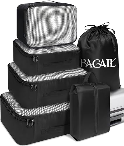 BAGAIL 6 Set Packing Cubes Luggage Packing Organizers for Travel Accessories-Black - color: Black, size: 6 Set