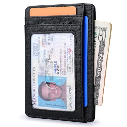 Buffway Slim Minimalist Front Pocket RFID Blocking Leather Wallets for Men and Women - Cross Black - color: Cross Black