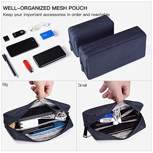 2-Pack Portable Storage Pouch Bag, Universal Electronics Accessories Case Cable Organizer Compatible with Hard Drive, Laptop Mouse, Power Bank, Adapter, Cellphone, Cosmetics (Small+Big-Navy Blue) - color: Navy Blue