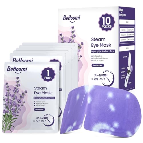 BeHoomi Steam Eye Mask, 10Packs Heated Eye Mask, Self Heating Disposable SPA Warm Compress for Eyes Sleep Mask, Travel Essentials & Relaxation Gifts for Women (Lavender Scent)