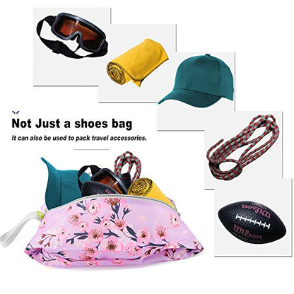 BeeGreen Shoe Organizer 6pcs Shoe Bags with Zipper Closure, Flower Design Shoe Storage Organizer with Handle Travel Bags For Men and Women, Portable Nylon Travel Gifts - style: Green-plum Flower
