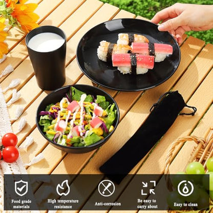 Kyraton Camping Utensils, Portable Travel Silverware Set with Reusable Light Weight Mug, Bowls and Plate, Stainless Steel Cutlery Set, Camping Mess Kit for 1 Person - color: A. 1 Person