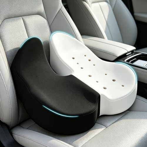 Seat Cushions for Office Chairs & Car, Ergonomic Memory Foam Seat Cushion with Breathable Holes for Tailbone Pain Relief, Sciatica