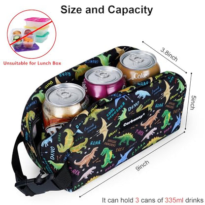 Cerbonny Small Cooler Bag, Freezable Snack Bag, Mini Cooler, Small Insulated Bag For Work, School, Travel, Picnic, Camping & Daily Use - color: Black Dinosaur