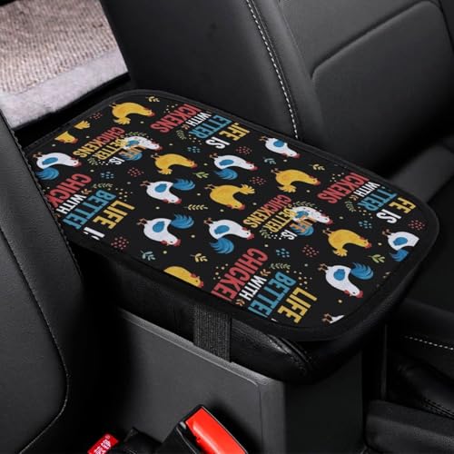Auto Armrest Cover Protector Life is Better with Chickens White Rooster, Car Center Console Pad, Universal Fit for Most Vehicle Models, Durable Material - color: Picture (79)