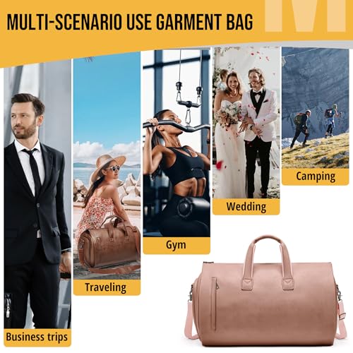 Convertible Garment Bag, Carry on Garment Duffel Bag with Shoulder Strap, Men's Women's Travel Clothing Bag with Shoe Compartment, 2-in-1 Hanging Suitcase Suit Business Travel Bag (Champagne) - color: Champagne