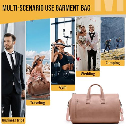Convertible Garment Bag, Carry on Garment Duffel Bag with Shoulder Strap, Men's Women's Travel Clothing Bag with Shoe Compartment, 2-in-1 Hanging Suitcase Suit Business Travel Bag (Champagne) - color: Champagne